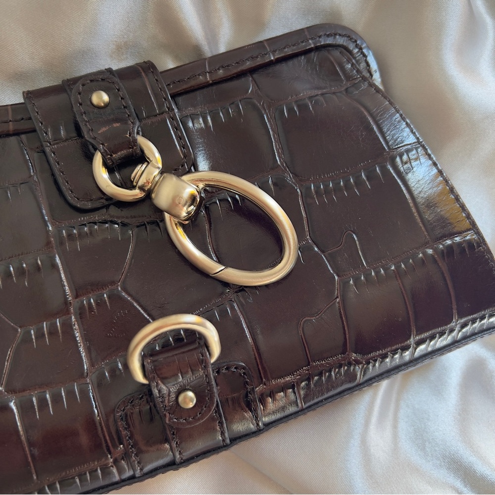 Ann Taylor Women’s Brown Crocodile Embossed Leather Clutch Handbag Purse NWOT - Picture 4 of 12